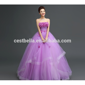 Customized Made In China Appliqued Purple Lace Puffy Tulle Wedding Dress 2017